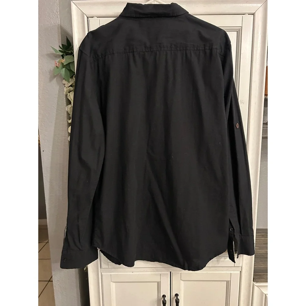 Black y2k Steampunk Gear Button Up Shirt Long Sleeve Cotton XLarge Alt Goth